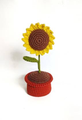 VARSHAA CROCHET HANDMADE CROCHET SUNFLOWER POT Brown, Yellow, Green Sunflower Artificial Flower  with Pot