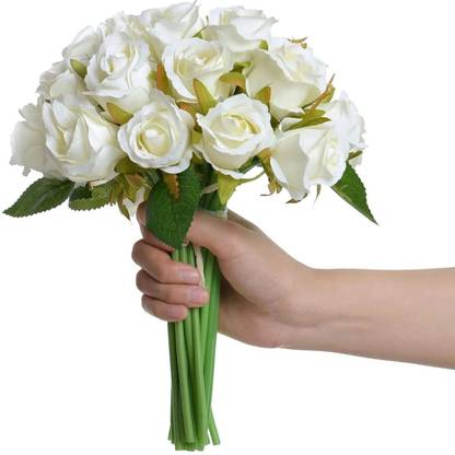 TIED RIBBONS Decorative Artificial Rose Flowers for Vase Pot Home Decorations Gift Item White Rose Artificial Flower