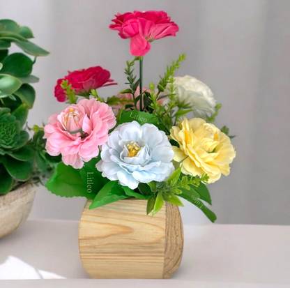 Litleo Real-Look Artificial Plants for Home, Office, Gifting & Tabletop Aesthetic Décor Multicolor Dahalia Artificial Flower  with Pot