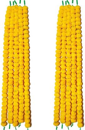 juipters 10 yellow string with Shubh Labh Yellow Marigold Artificial Flower