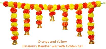 BLISSBURRY Golden Bell Toran Orange, Yellow Marigold Artificial Flower