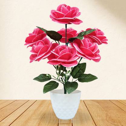clotheer Realistic Pink Rose Artificial Flower  with Pot