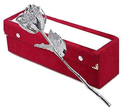 Taars Real Silver Rose With Velvet Box (11 inch, Silver) Silver Rose Artificial Flower