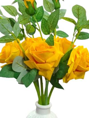 DNEnterprises Artificial Yellow Rose Flower Sticks for Vase Pot Valentine Home Decor Yellow Rose Artificial Flower