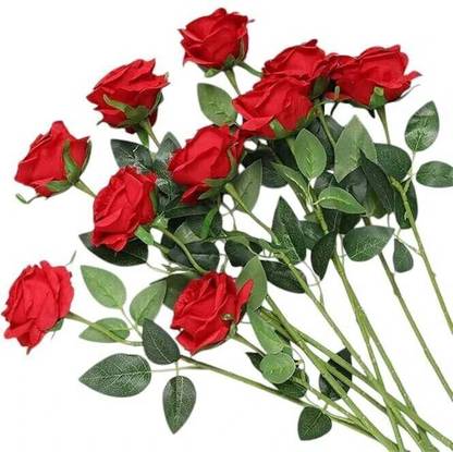 DNEnterprises Artificial Red Rose Flowers Stick for Vase Valentine Decor Red Rose Artificial Flower