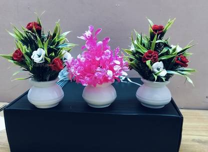 KanRaj Artificial Plant For Home/Office Table Decoration or Gift Multicolor, Pink Rose Artificial Flower  with Pot