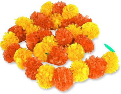 Matrichhaya SH-05 Orange, Yellow Marigold Artificial Flower  with Pot