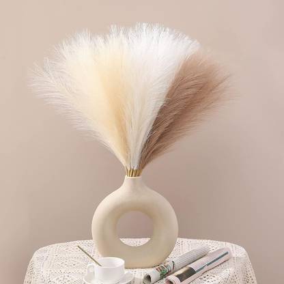 prajna 3 Pcs Artificial Dried Pampas Grass For Wedding,Home Decor(Without Vase Pot) White, Beige, Brown Dried Sticks Artificial Flower