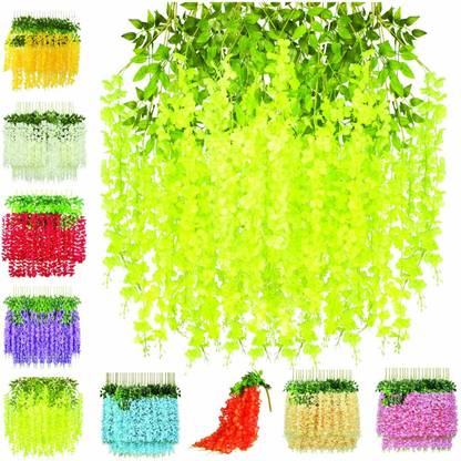 mobies Artificial Wisteria Vine Ratta Fake Wisteria Hanging Flower Green Westeria Artificial Flower