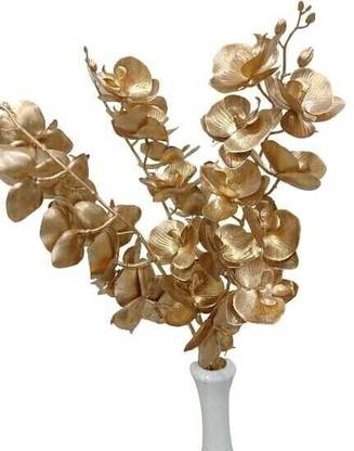 DNEnterprises Golden Orchid Artificial Flowers Bunch for Home Decoration (3 Stems, 60cm) Gold Orchids Artificial Flower