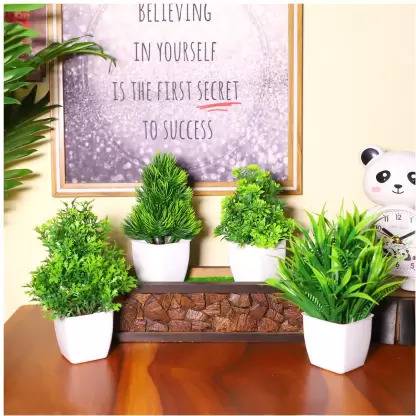 JJ Plastic Green Wild Flower Artificial Flower  with Pot