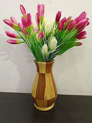 DNEnterprises Artificial Tulip Flower Bunch for Home, Vase Decoration(30cm,3Pcs) Pink, White, Green Tulips Artificial Flower