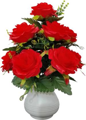abhay flowers and fashion Best Wedding , Home Decorative Artificial Flower Red Camellia Rose Artificial Flower  with Pot