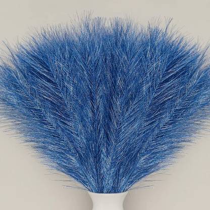 Satyam Kraft 3 Pcs Faux Glitter Pampas Grass for Home, Office (Gray) (Without Vase) Blue Dried Sticks Artificial Flower