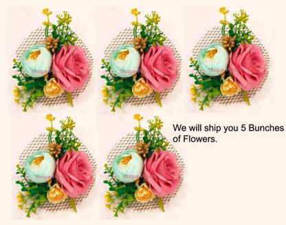 Unique Palette Handmade Artificial Flower Bunch for Hamper, Decoration, Gifting, Pack of 5 Multicolor Rose Artificial Flower