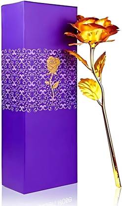 Drumstone Artificial Golden Rose with Teddy Gift Set – Romantic Valentine’s Day Gift Gold Rose Artificial Flower  with Pot