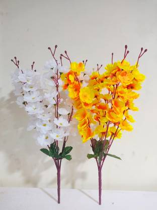 siddhiflower 7 Head's Artificial Blossom combo Orange, White Jasmine Artificial Flower