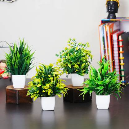 MODO Set of 4 Artificial Bonsai Plant with Pot for Home Decor Bonsai Wild Artificial Plant  with Pot