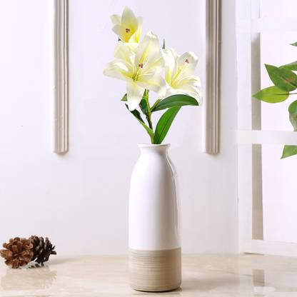 FYUGO Artificial Real Touch Lily Flower(3 Flower Heads,36 inches,White ,Pack of 1) White Lily Artificial Flower