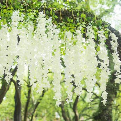 well art gallery Artificial Wisteria Vine Fake Wisteria Home Party Wedding Decor(Pack of 4,White) White Westeria Artificial Flower