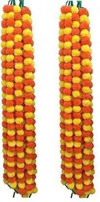 OakAndAura Artificial Long Marigold Fluffy Flowers String | Garlands Toran/Latkan/Strings for Wall Home/Shop/Festival/Marriage/Door Decoration | Multicolor Wall Hanging Marigold Artificial Flower Strings/Mala/Maala | Special Diwali Décor | Decorative items for Festival Occasion (60 inch, Pack of 10) Plastic Garland