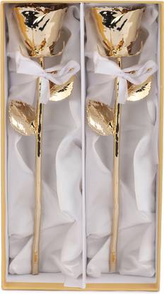 SanaarGold Set of 2 Real Roses Preserved & Dipped in 24K Gold 12 Inch Each Gift for Couples Gold Rose Artificial Flower