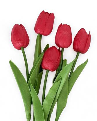 Petals & pines Elegant PU Tulip Stems for Decoration – Lifelike Fake Flowers for Wedding & Home Red Tulips Artificial Flower