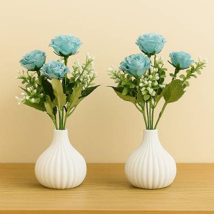 Ganidecor BLUE-27CM-SET2 Blue Rose Artificial Flower  with Pot
