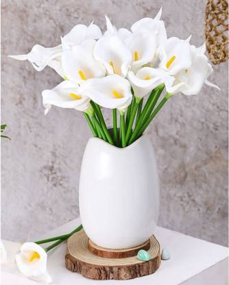 Satyam Kraft Artificial Flower Rubber Lily Sticks for Bouquet Decoration, DIY Artificial Garland Supplies Lilly Flower Sticks 10 Sticks (White) White Lily Artificial Flower