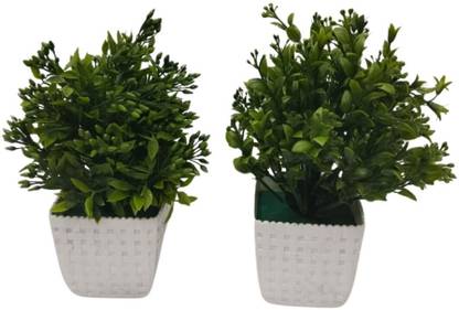 Advik Trends Green Eucalyptus Artificial Flower  with Pot