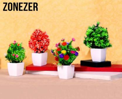 zonezer Best Artficial flower for home decoration [PACK OF 4] Multicolor Wild Flower Multicolor Daisy Artificial Flower  with Pot