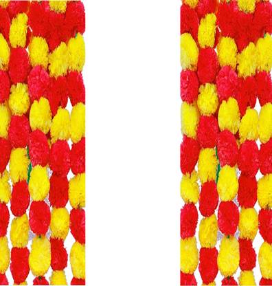 Onlinehozari Yellow, Red Marigold Artificial Flower