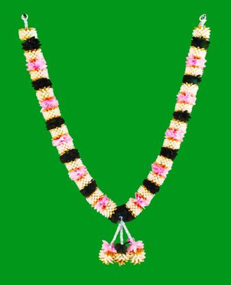 SujArta Garland, GOLD & BABY PINK Beautiful Artificial Jasmine Mala for Photos White, Pink Jasmine Artificial Flower