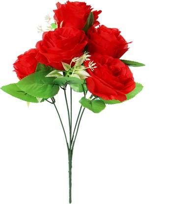 DULI Artificial Red Roses Flower BunchBouquet for Home Décor Party Wedding Decoration Red Rose Artificial Flower
