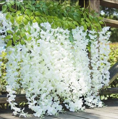 TheLeafAndLight Hanging White Westeria Artificial Flower