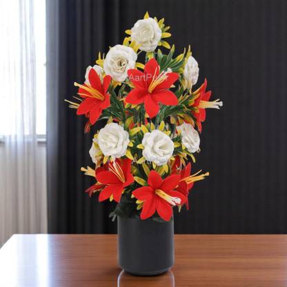 AartPush Multicolor Lily, Rose Artificial Flower with Pot (30 cm, Pack of 1) Multicolor Lily, Rose Artificial Flower  with Pot