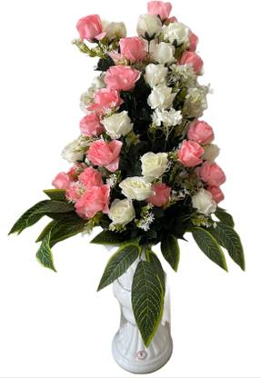 Lal Dayal Lal Dayal Beautiful Pink & White Artificial Roses With Pot 44'' 10081392 Multicolor Rose Artificial Flower  with Pot
