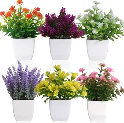 Ryme Set Of 6 Mini Multicolor Wild Flower Artificial Flower  with Pot