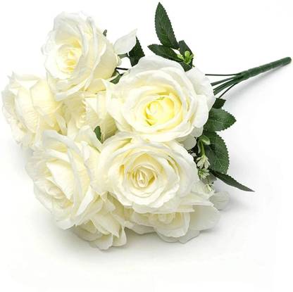 Siddhivinayak Artificial Rose Flowers Bunches for Vase (7 Heads, White) White Rose Artificial Flower