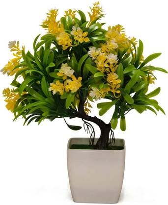 Saikara Collection Green, Yellow Wild Flower Artificial Flower  with Pot