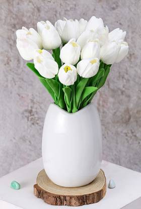 Satyam Kraft 5 Pcs Tulip Flower Bunch Fake Sticks for Decorations White Tulips Artificial Flower