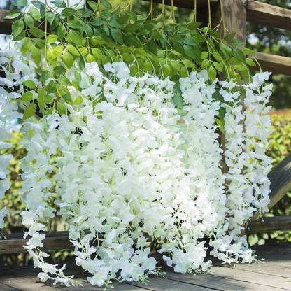 well art gallery Artificial Wisteria Vine Ratta for Wedding Party Home Decor (White) Pack of 12 White, Green Westeria Artificial Flower