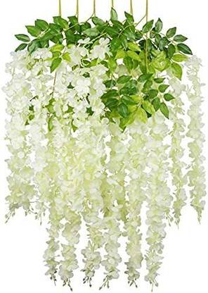 Siddhivinayak Siddhivinayak Artificial Polyester and Plastic Hanging Orchid Flower Vine White, Green Westeria Artificial Flower