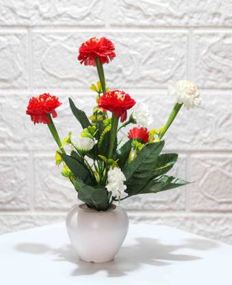 Sanol sanol best for home table office decor Red, White Sunflower Artificial Flower  with Pot