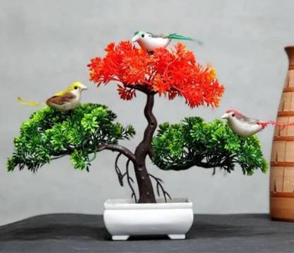Aj style Green, Red Wild Flower Artificial Flower  with Pot