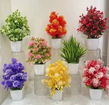 Ryme Set Of 8 Artificial Flowers With Pot Multicolor Wild Flower Artificial Flower  with Pot