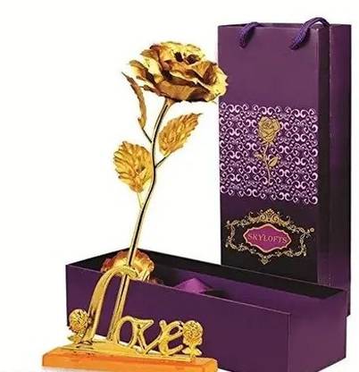 Jai bhole nath GOLD COLOUR ROSE 25 CM Gold Rose Artificial Flower