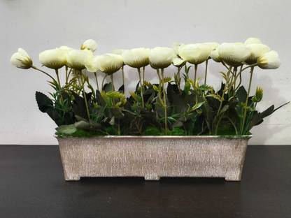 DNEnterprises Artificial Rose Flower Bouquet for Home, Wedding, Gift Decoration(25cm) White Rose Artificial Flower  with Pot