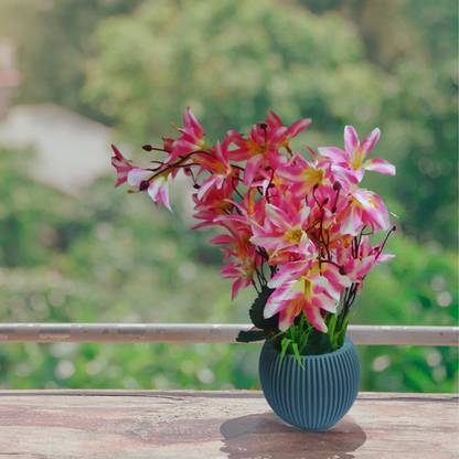 Hitech Sales Pink Lily Artificial Flower  with Pot