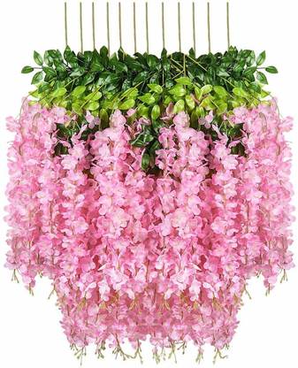 well art gallery Artificial Leaves Wisteria Flower Fake Vine Hanging decoration(Pack of 4, Pink) Pink, Green Westeria Artificial Flower